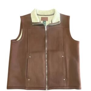 Lauren Ralph Lauren Brown Fleece-Lined Zip Vest Size L Sherpa Collar Workwear